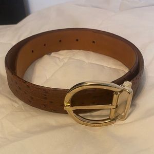 Montblanc Brown Leather Belt with Gold-Tone Rounded Buckle